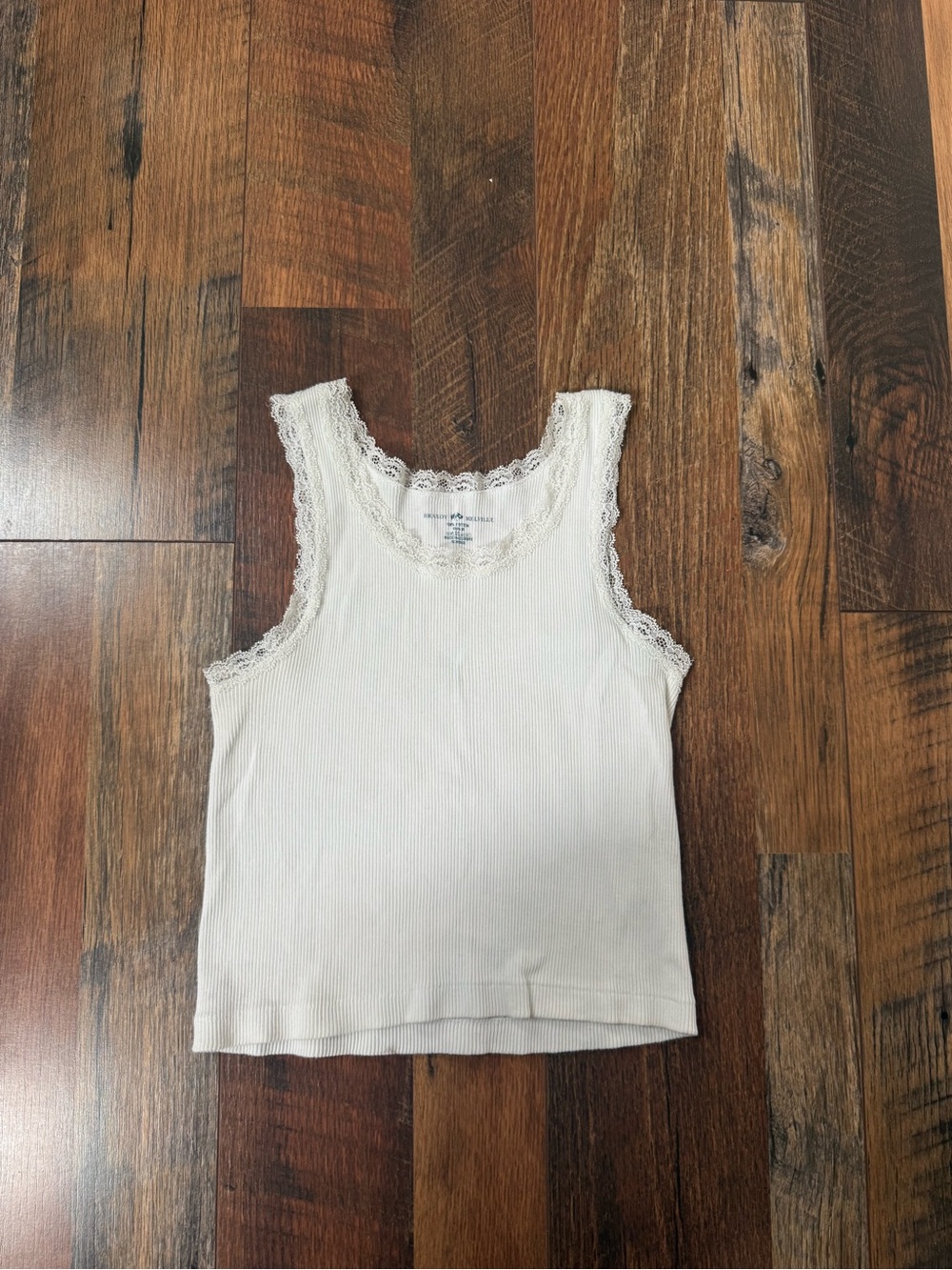 Brandy Melville White Lace-Trim Ribbed Crop Tank